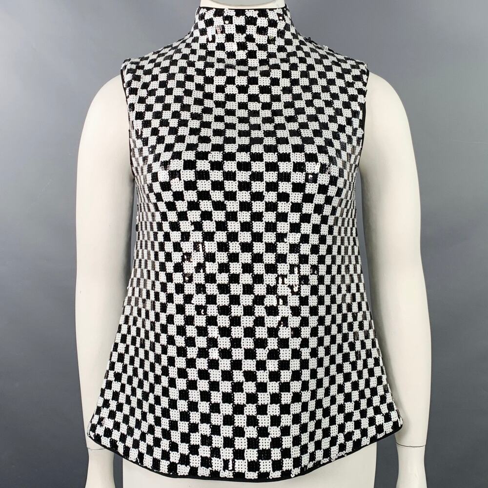 EMPORIO ARMANI Size L Black White Polyester Blend Checkered Sleeveless Dress Top
